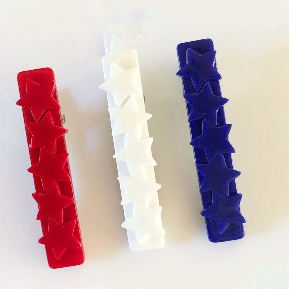 Fourth of July 3-piece Red White and Blue Stars Acrylic Hair Clip Set NEW